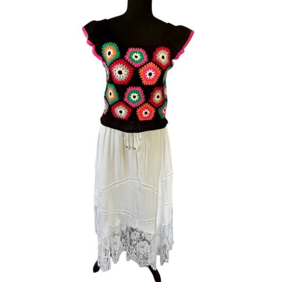 THML Jeannie Granny Square Crochet Knit Top, size Small - Picture 2 of 7